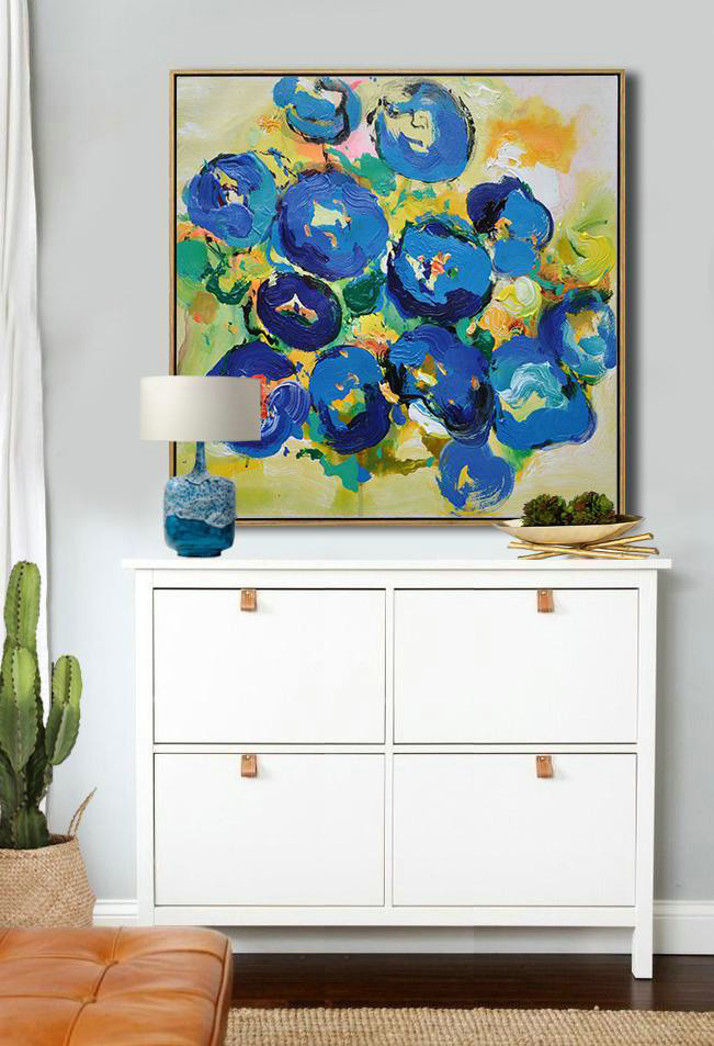 Extra Large Textured Painting On Canvas,Oversized Palette Knife Painting Abstract Flower Painting On Canvas,Wall Art Painting,Yellow,Blue,Green.etc